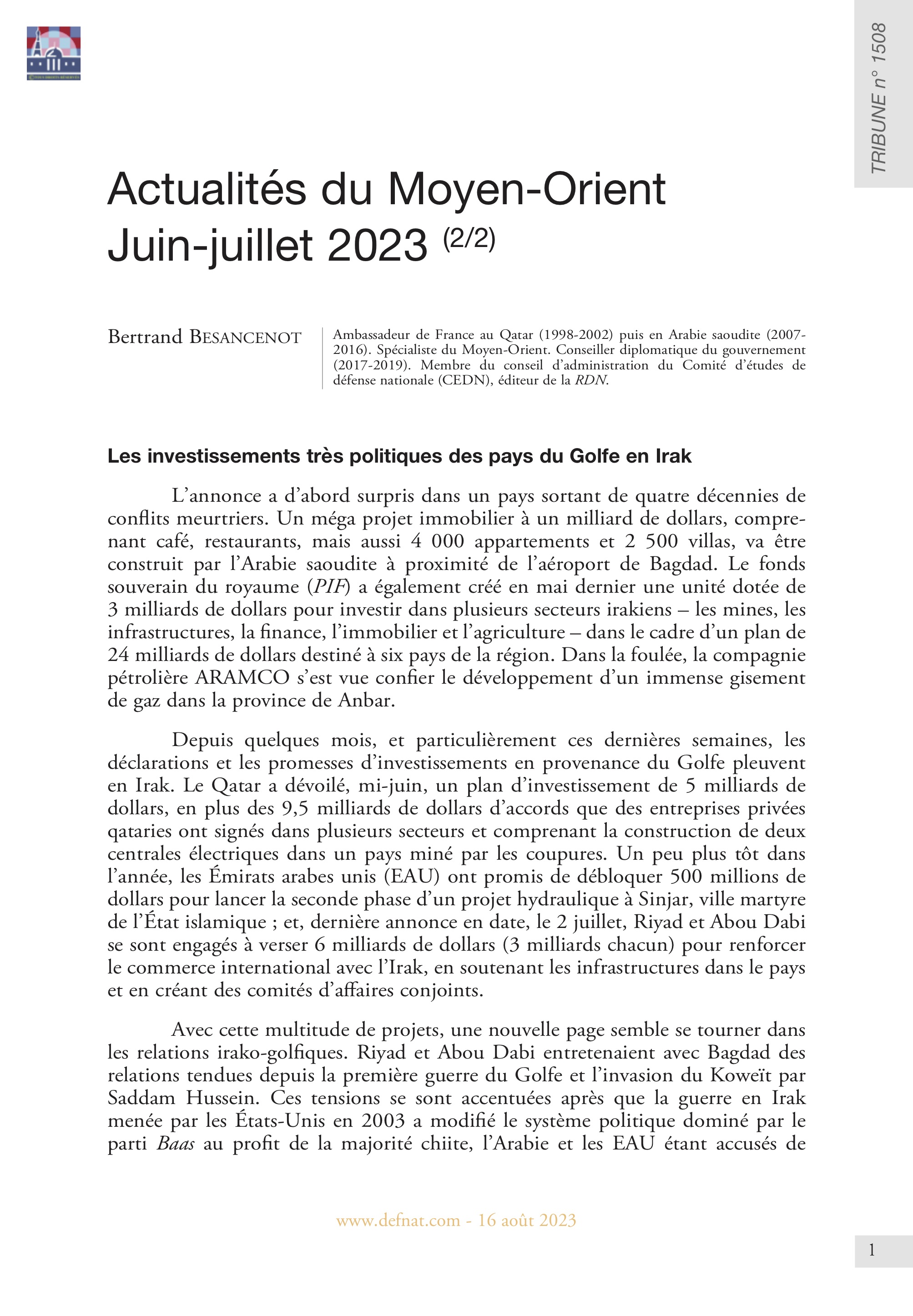 Actualités du Moyen-Orient Juin-juillet 2023 (2/2) (T 1508)
